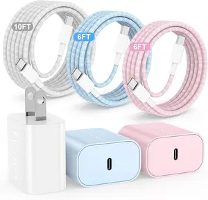Fast Charging for iPhone 15 16 Pro Max Charger Colorful, 3Pack 20W USB C Fast Chargers Block with 6/6/10ft Long USB C to C Braided Cable Compatible with iPhone 16/15 Pro/15 Plus/iPad Pro 13/12.9