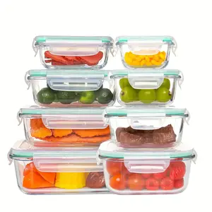 8-piece set of glass food storage containers, food preservation boxes with leak-proof lock LIDS - safe for microwave ovens, ovens, freezers and dishwashers - perfect for preparing meals, snacks, fruits and vegetables Green Egg