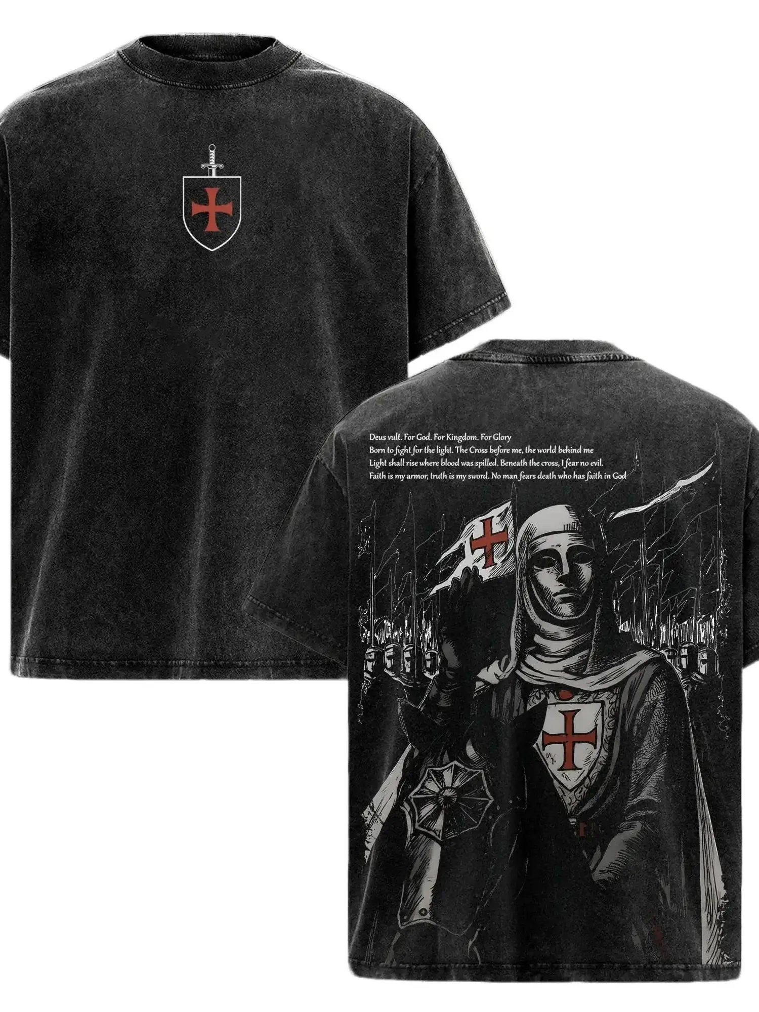 Men's Baldwin IV Crusader King Prints T-Shirt - Distressed Cotton, Retro Washed Look, Loose Fit, Casual Short-Sleeve, Chic Streetwear, All Seasons Menswear Top with Vibe Element