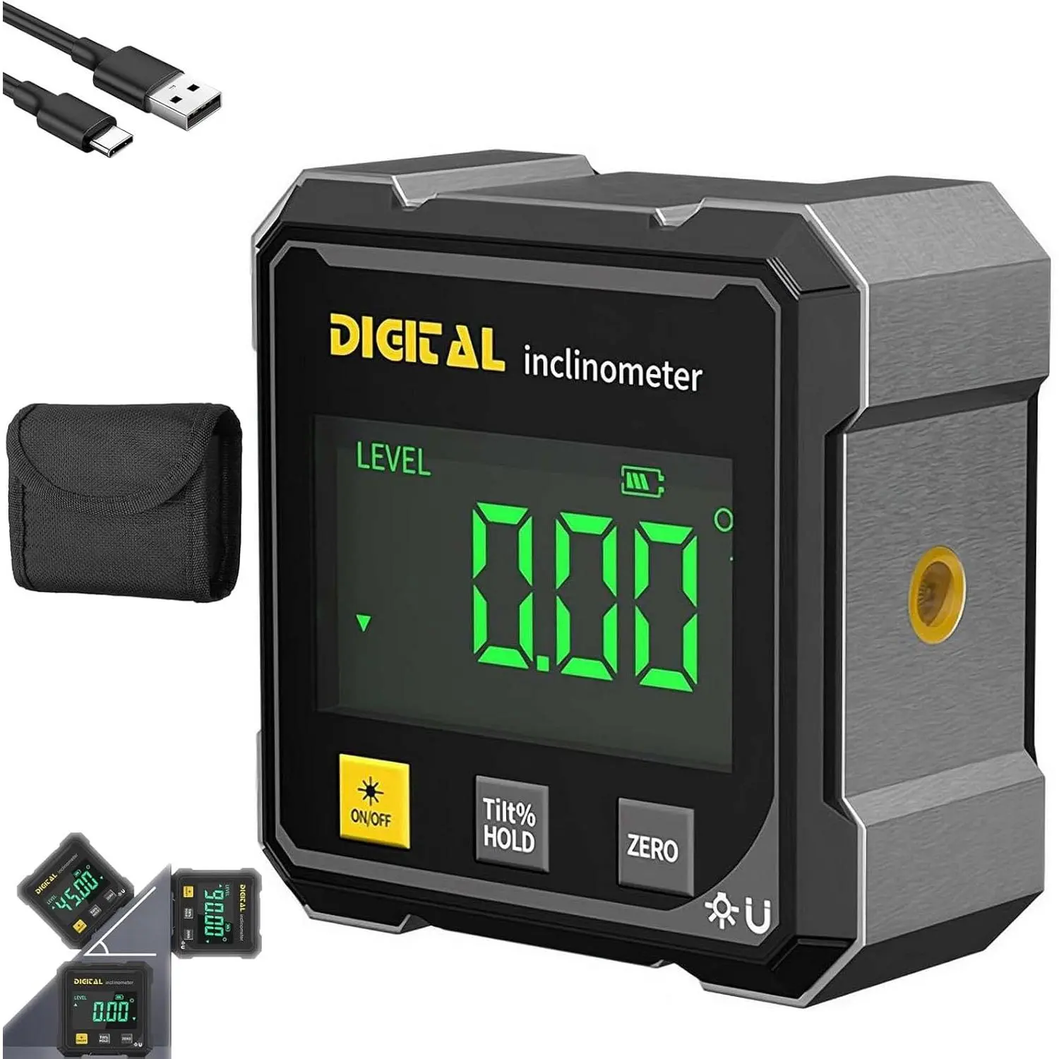 GJANSH Digital Angle Finde, Upgraded 4-Side Magnetic Digital Angle Gauge, Cube Inclinometer with Backlight, Magnetic Electronic Level Angle Finder Tool Protractor Inclinometer Woodworking Tools