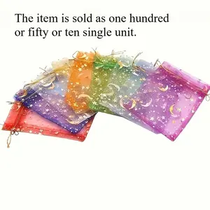 Moon Star Organza Drawstring Bags - Mixed Color Jewelry & Candy Pouches for Weddings, Valentine's Day, Christmas Gift Packaging & Party Supplies, Gift Bundle, Wedding Candy Box, Best for Christmas, Party Favors Assortment