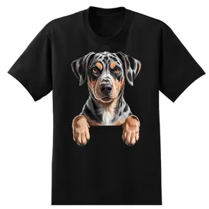 Catahoula Leopard Dog Cute Funny Peeking Puppy T-Shirt Casual Cotton Crewneck ShortSleeve TShirt