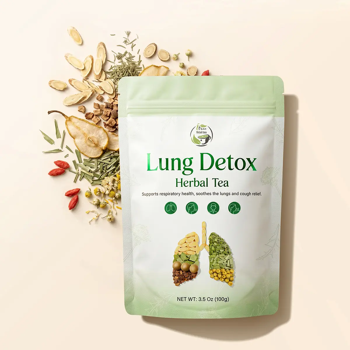 Organic Lung Cleansing Loose Leaf Herbal Tea Blend - Supports Cough Relief, Breathing, GMO-Free, 100g(3.5oz) Chinese Beverage with Thyme, Monk Fruit, Chrysanthemum | iTree Vital-Tea,back to school