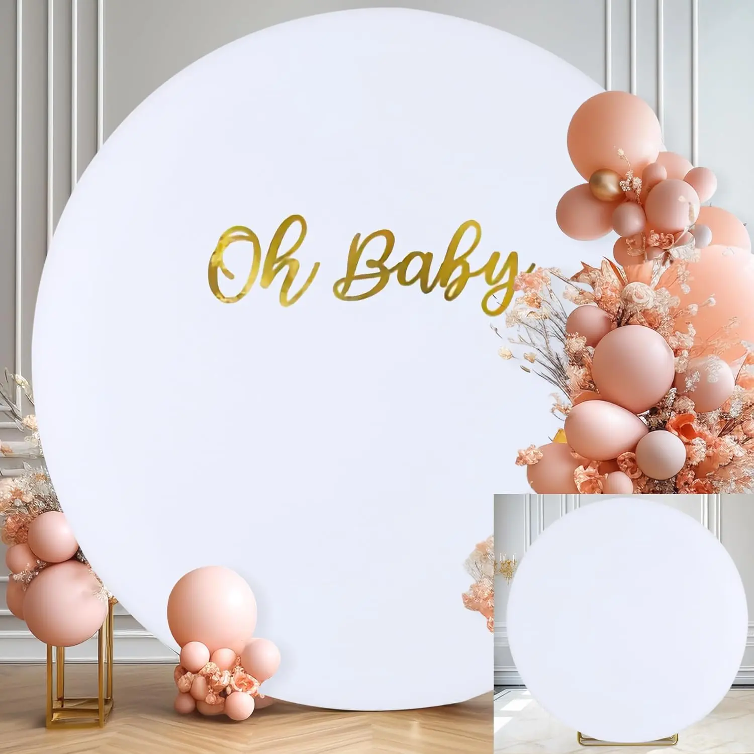 7.2ft White Circular Polyester Backdrop Fabric Banner, Adjustable for 5-7.2ft Circular Stands, Ideal for Wedding Arches & Birthday Party Photography Decorations