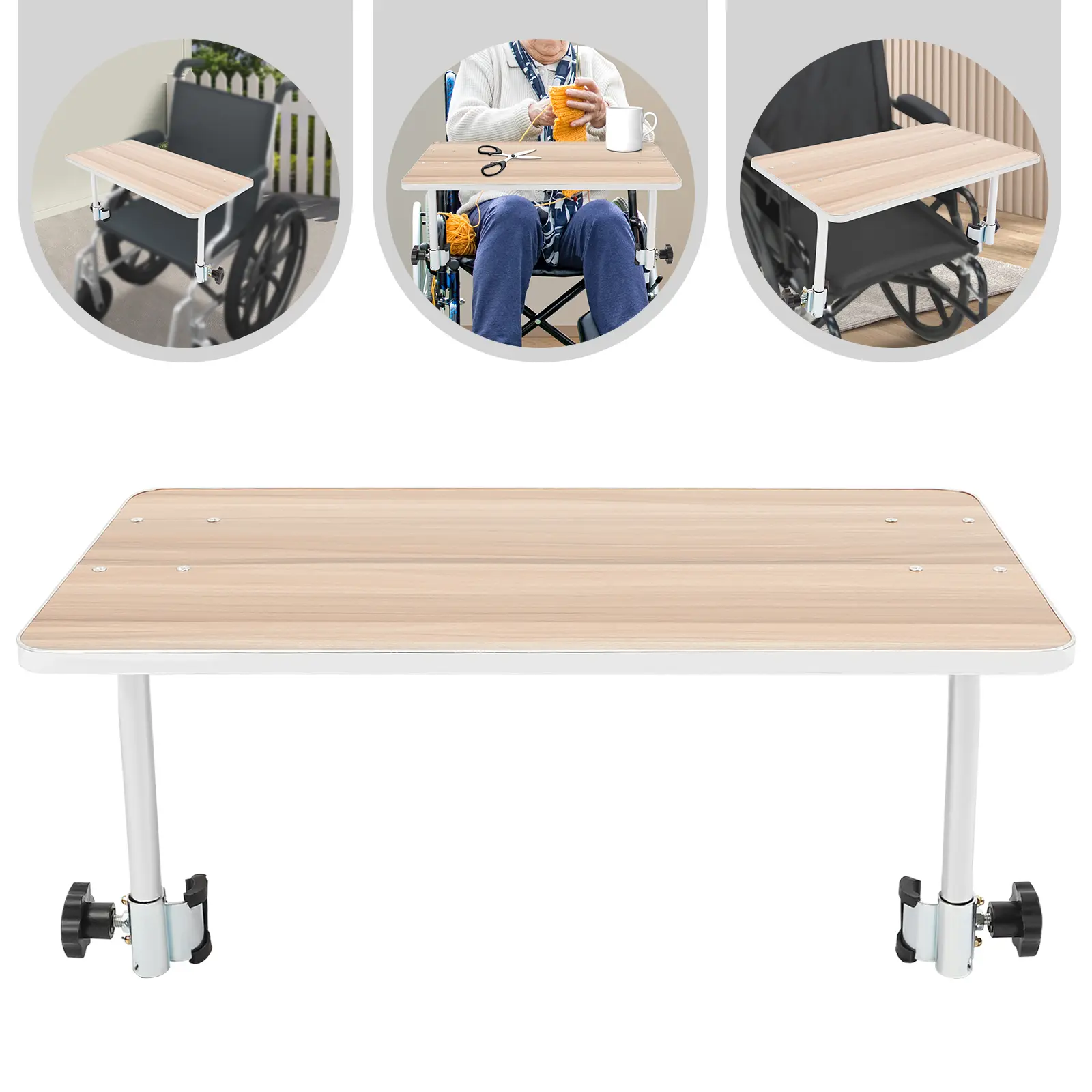 Wood Rectangular Wheelchair Tray Table - Indoor Furniture Accessory, 18" Wide, Fully Assembled, Easy Install, 2 Fasteners, 2.4kg, 67.5*31.5*6.5cm, for Eating, Crafts