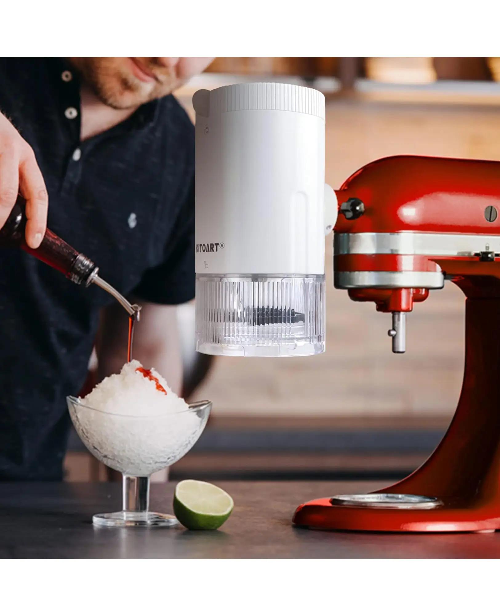 Shave Ice Attachment for KitchenAid Stand Mixers, Ice Shaver Attachment, Snow Cone AttachmentMaker, White(Machine/Mixer Not Included)
