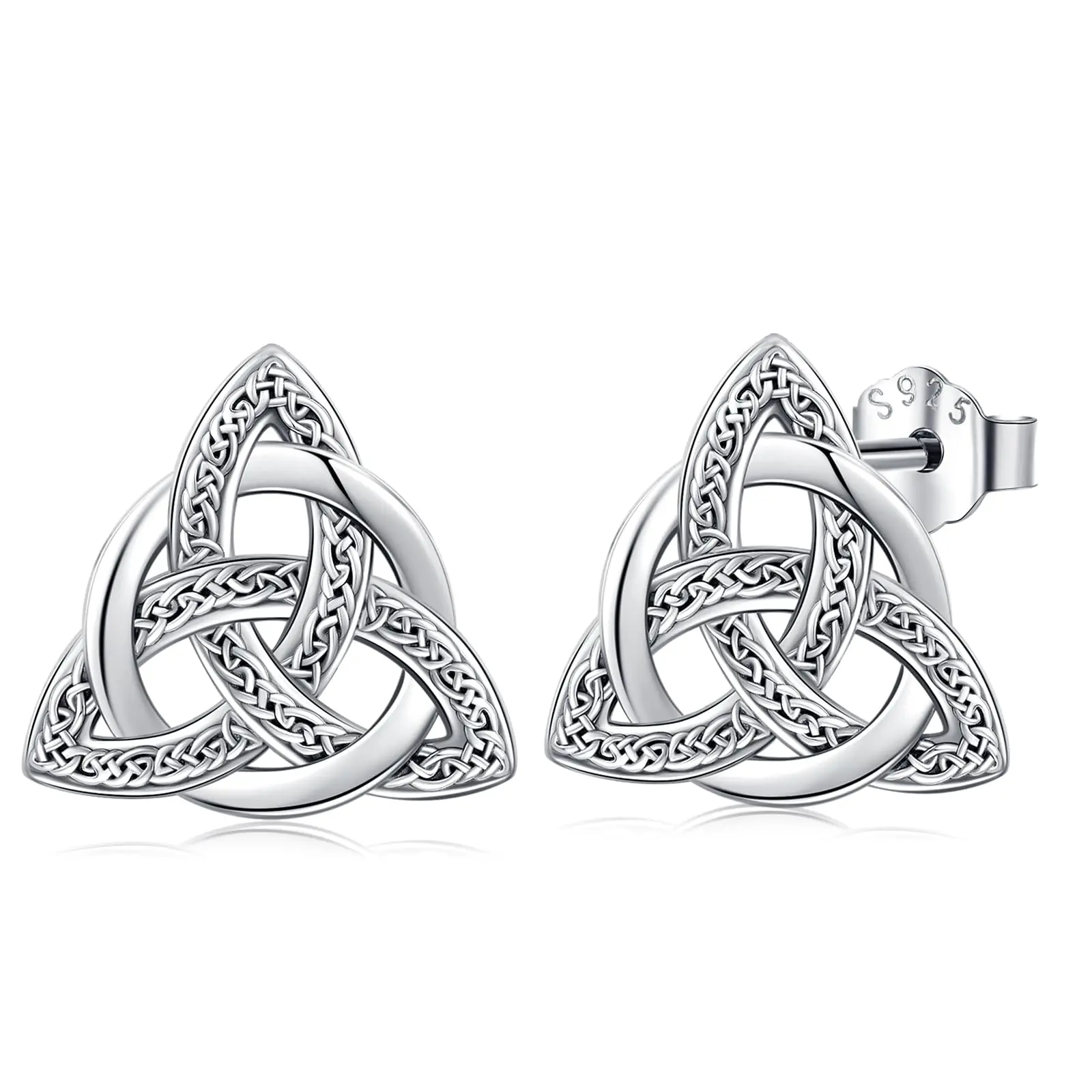 DRINSPER 925 Sterling Silver Celtic Trinity Knot Stud Earrings, Unisex High Quality Hypoallergenic Jewelry for Pagan & Everyday Wear, High Quality Earrings, Stud Earring Jewelry