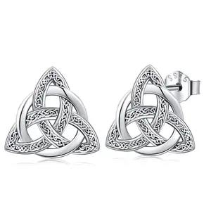 DRINSPER 925 Sterling Silver Celtic Trinity Knot Stud Earrings - Unisex Elegant Hypoallergenic Triangle Eternity Symbol Jewelry for Pagan Wear, Elegant Earrings, Unisex Jewelry