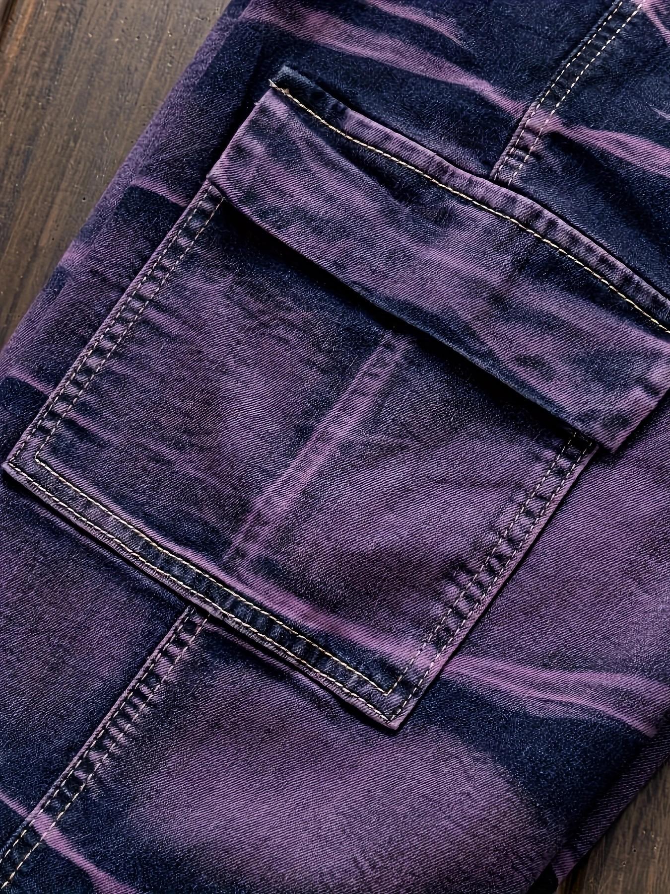 Men’s European & American fashion tie-dye straight jeans with a distressed finish in purple