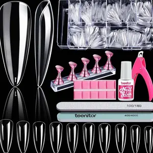 Clear Nail Tips Full Cover, Long Stiletto Nails Tips For Acrylic Nails, 600 Pcs Almond Shape Fake Nails Tips With Glue, Acrylic Nail Clipper, Nail Stand Clear Glue On Nails