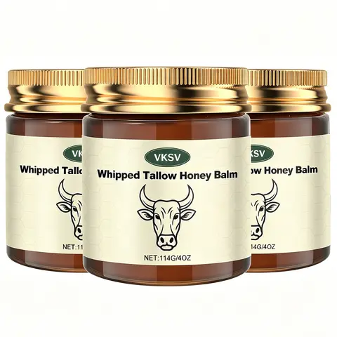 VKSV Organic Grass-Fed Whipped Tallow Honey Balm - All-Skin Friendly Body Care Moisturizer, Nourishing Hydrating Bodybutter for Face & Intense Hydration + Moisture Lock