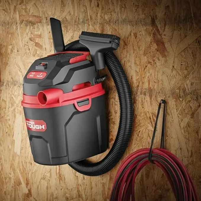 Hyper Tough 1.5 Gallon Wet Dry Vacuum 2 Peak HP Portable Shop Vac Powerful Suction Compact Blower for Garage Car Home Workshop Includes Hose Nozzle Crevice Tool Filter Bag Lightweight Easy Storage
