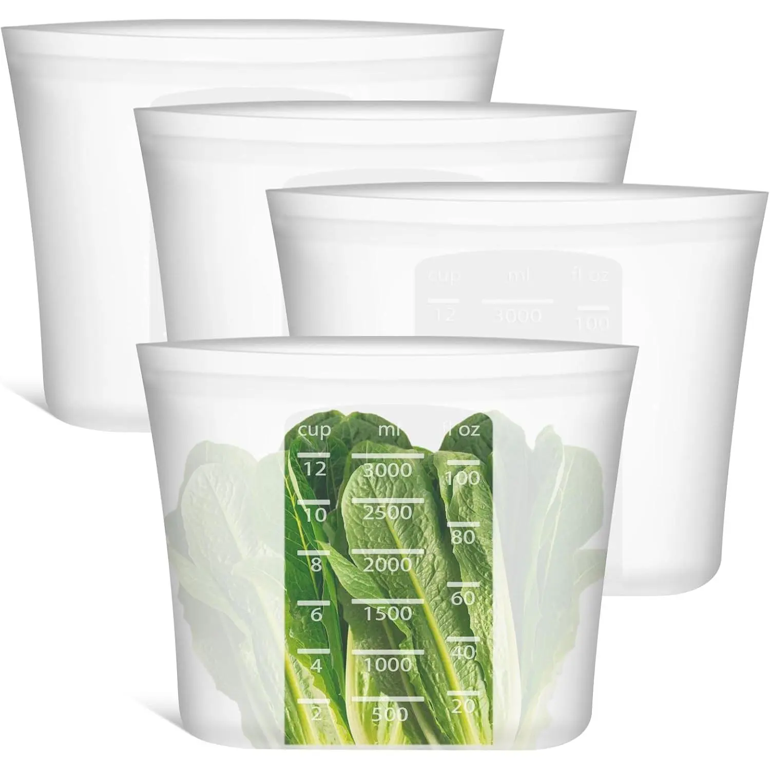 4 Pack Extra Large Reusable Silicone Food Storage Bags, 0.8 Gallon/3000ml 100% Silicone Stand-Up Wide-Open Zip-Lock Bags, Safe for Microwave Freezer Oven Dishwasher, Translucent for Large Items