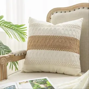 1PCS/2PCS Boho Style Textured Striped Cushion Cover, Coarse Linen Fabric Pillowcase for Living Room & Bedroom Decor, All Season Use(No insertion)