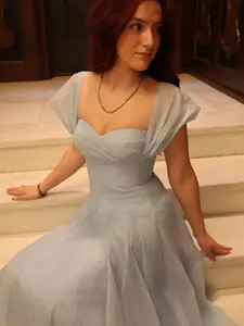 Swan Draped Coset Baby Blue Midi Dress