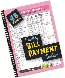 Wide-Ruled Monthly Bill Payment TrackerNotebook 48 Months Financial Budget Tool forPayment Lists & Family Records Large PinkWeekly Planner Diary Cute Planner NotebookPaper Material - Finance Checklist Organizer