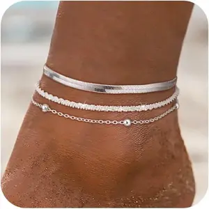 FREEKISS Ankle Bracelets For Women Cuban Snake Figaro Paperclip Box Link Chain Layered Anklet Set Dainty Fashion Waterproof Anklet Jewelry Gift For Women Gilrs For Christmas