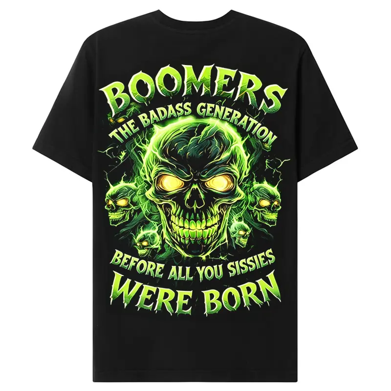 Savagemoda Boomers The Badass Generation Before All You Sissie Were Born Custom Year Skull T-Shirt Men's Vintage Graphic Tee Breathable Cotton Crewneck, Menswear, Round Neck, Shortsleeve, Cotton Print, Edgy Street, Tops, Cotton Blend