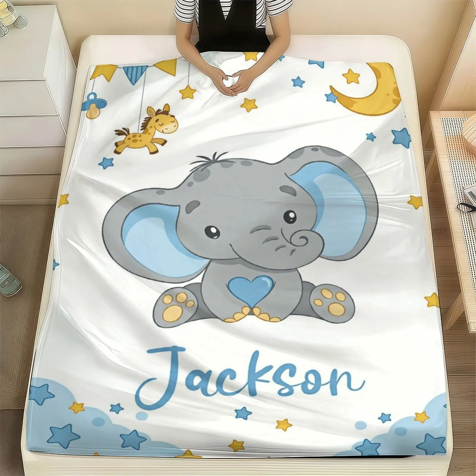 Custom Elephant Blanket | Personalized with Your  Name | Cute Cartoon Elephant Nursery Decor | Soft Blanket for Birthday Gift for boyfriend, girlfriend. Send your custom text via shop chat to personalize
