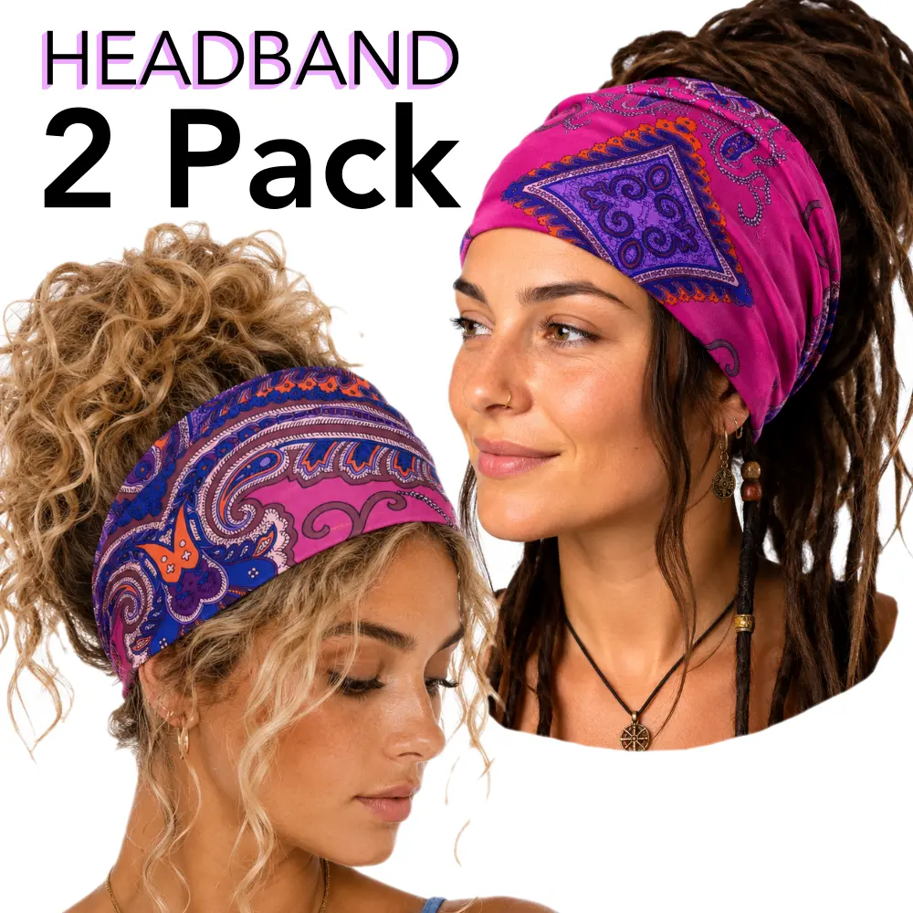 2 Pack Wide + Long Headband | Paisley Wide Headband & Long Dread band for Locs, Braids & Buns