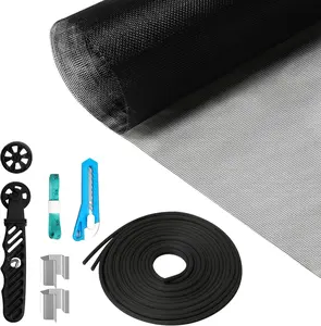 Window Screen Repair Kit, 48"x118" Screen Door Mesh Replacement Kit, Durable Fiberglass Black Window Screen kit with Tools, Rolling, Hook, Spline, Clips for Windows Doors Patio and Porch