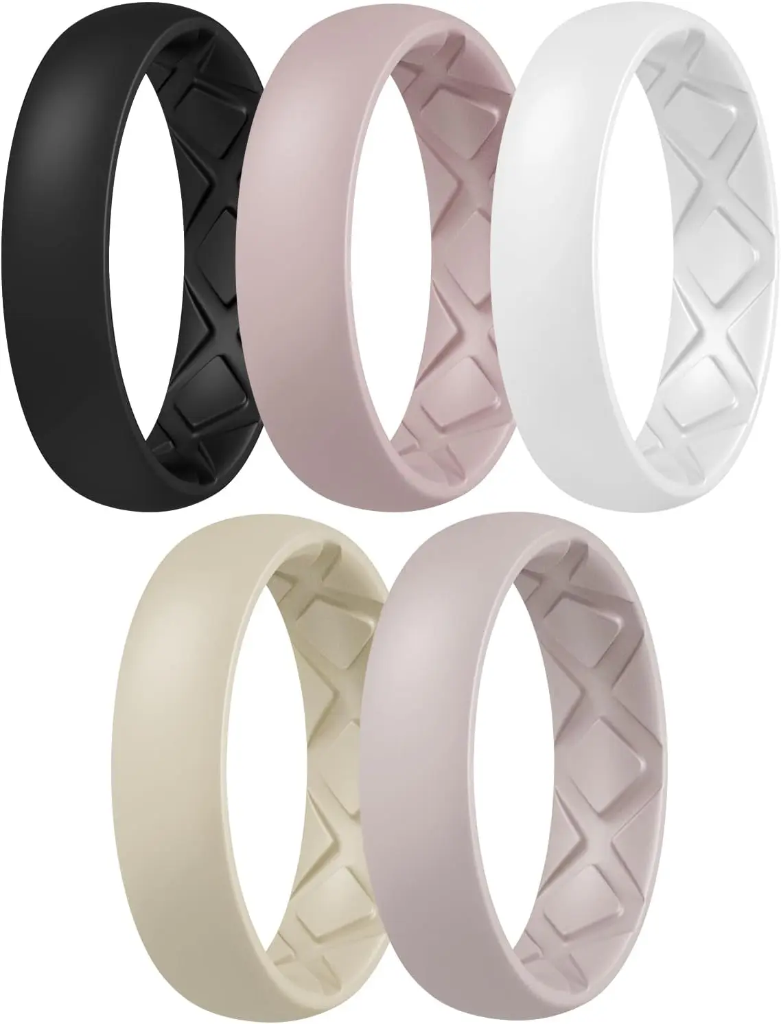 Women's Engagement Rings, Silicone Inner Arc Ergonomic Breathable Design with half sizes, Rubber Wedding Band Rings，5.5mm Wide-2mm Thick