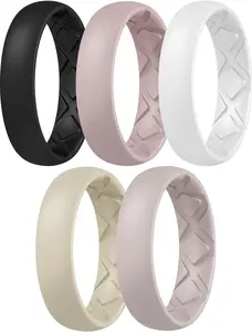 Women's Engagement Rings, Silicone Inner Arc Ergonomic Breathable Design with half sizes, Rubber Wedding Band Rings，5.5mm Wide-2mm Thick