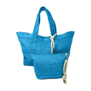 Azure Blue Terry Weekender Set with Waterproof Clutch