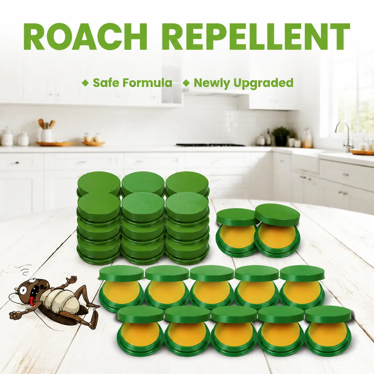 Non-Toxic Indoor-Outdoor Cockroach Killer Kit - 12/24/48-Piece Powerful Gel Bait Exterminator Pouches, Microfiber Mop, Multi-Surface Home Roach & Rodent Control, Long-Lasting Solution, Cockroach Solution