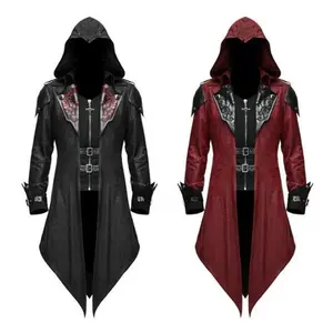 2 Color Assassin Cosplay Medieval Man Streetwear Hooded Jackets Outwear Costume