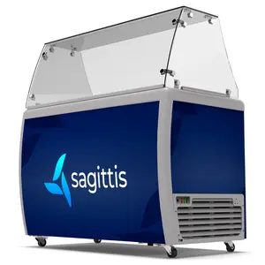 50 in. 8 Tub Ice Cream Dipping Cabinet Display Freezer with Sliding Glass Door and Sneeze Guard 13 cu. ft. KM-ICD-49SD-FG. - Wrap