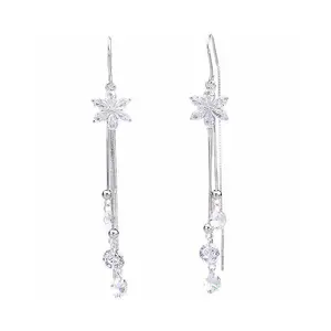 Super Shiny Rhinestone Flower Tassel Earrings 2026 New Popular Model with a High-End Feel, Long Versatile Earrings Suitable for Round Faces