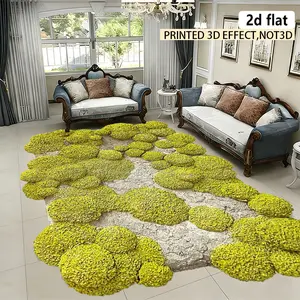 2D flat, irregular rug/carpet, green moss decoration washable carpet, easy to clean, non-slip, fashionable doormat and carpet, suitable for living room, bedroom, kitchen, laundry room, spring and summer new products