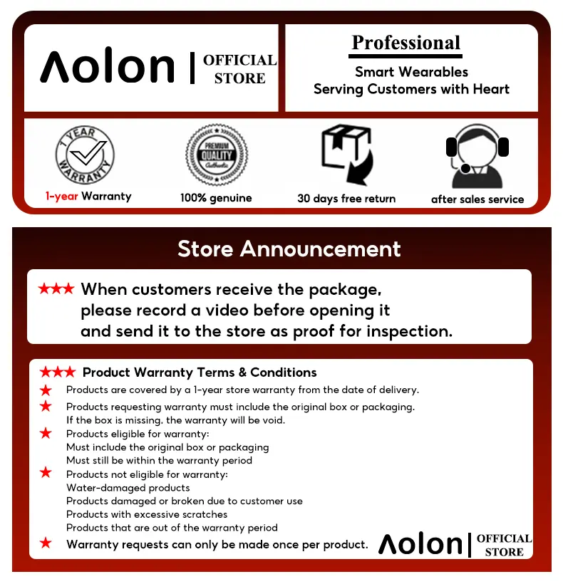 【After-sales warranty link】Aolon Curve SmartWatch for Men & Women, 2.01" Touchscreen Digital Watch,Watches,Wearable,sport mode,sleep monitoring,heart rate monitor,bluetooth call,bluetooth call,android&ios,ip68 waterproof,fitness tracker,back to school