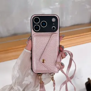 New luxury crossbody wallet phone case with lanyard strap, compatible with iPhone 17, 16, 15, 14 Plus, 13, 12, 11 Pro Max, card holder and shockproof protective case