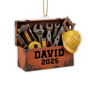 Personalized Tool Box Acrylic Ornament, Custom Tool Chest Mechanic Handyman Christmas Keepsake Holiday Decoration