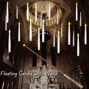 JMTONE, 20 Pcs Floating Candles with Wand Magic Hanging Candles, Flickering Warm Light Flameless Floating LED Candle with Wand Remote, Battery Operated Taper Candle Set for Theme Party
