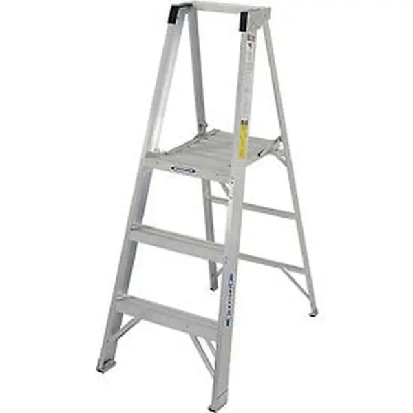 Werner P373 3 ft. OSHA-Compliant ANSI-Certified Type 1A Heavy-Duty Aluminum Step Ladder - Gray, 300 lbs Capacity, Slip-Resist. Extra Wide Knee Braced Triple Riveted Platform Ladder