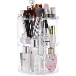 360 Rotating Makeup Organizer,DIY Adjustable Spinning Holder,Foldable Cosmetic Storage Display box,Large Capacity Make up Caddy Shelf,Fits Countertop Vanity and Bathroom (CLEAR)