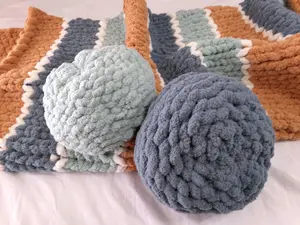 Handmade Chunky Knit Blanket | Blue Ivory Striped Throw