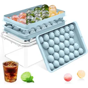 Ice Cube Tray with Lid and Bin – Round Ice Cube Trays for Freezer, BPA-Free Food-Grade Ice Mold, Stackable Ice Ball Maker, Iced Bucket Kits, Circle Ice Tray for Cocktails, Whiskey, Coffee, and Drinks