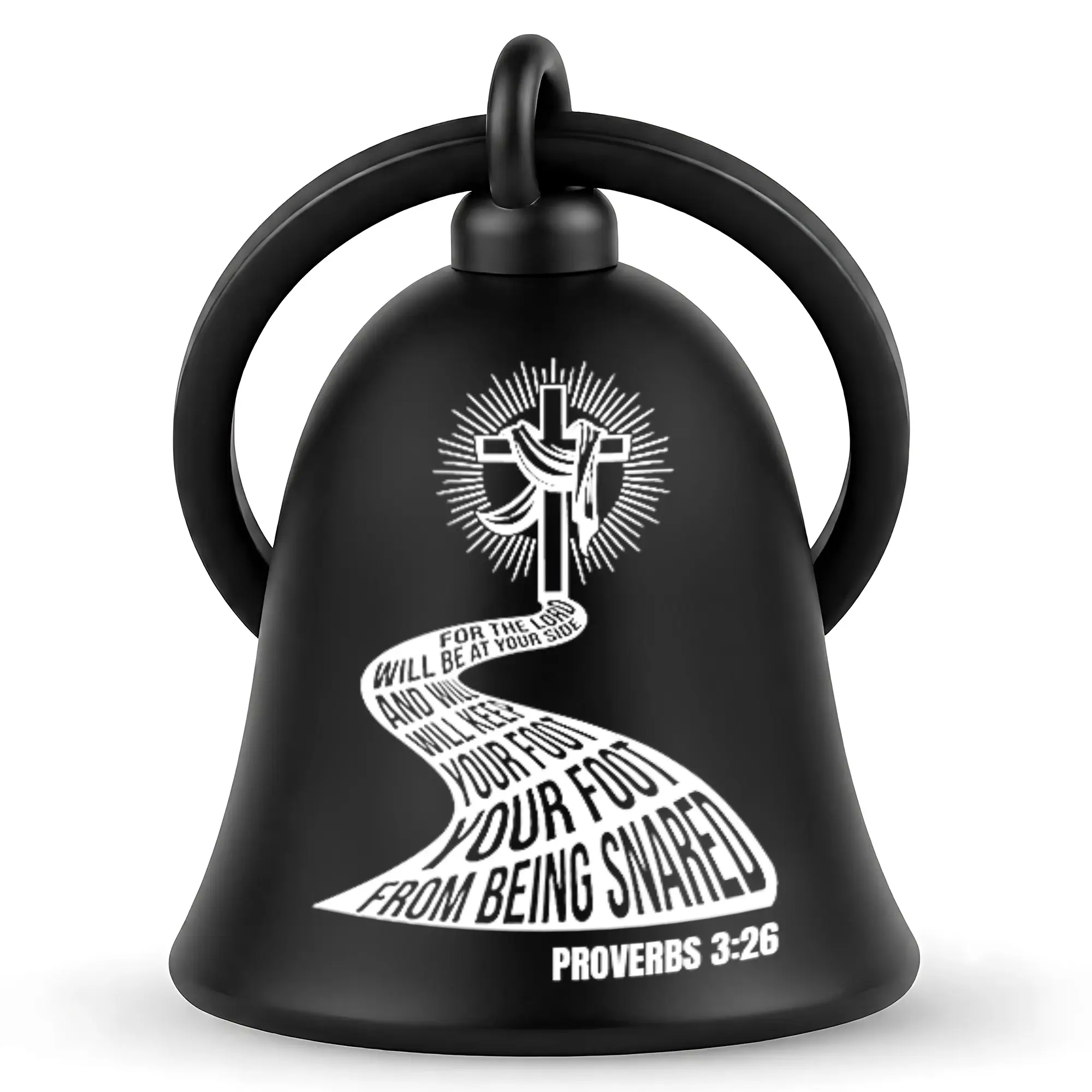 Guardian Bell Christian Motorcycle Bell | Proverbs 3:26 Cross & Biblical Verse Design | Ride Safe Faith Biker Gift