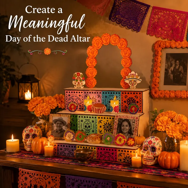 3-Tier Traditional Wooden Altar Display Set, Multi-Tier Día de los Muertos Altar Decor, Indoor Recreation Mexican Day of the Dead Ornament