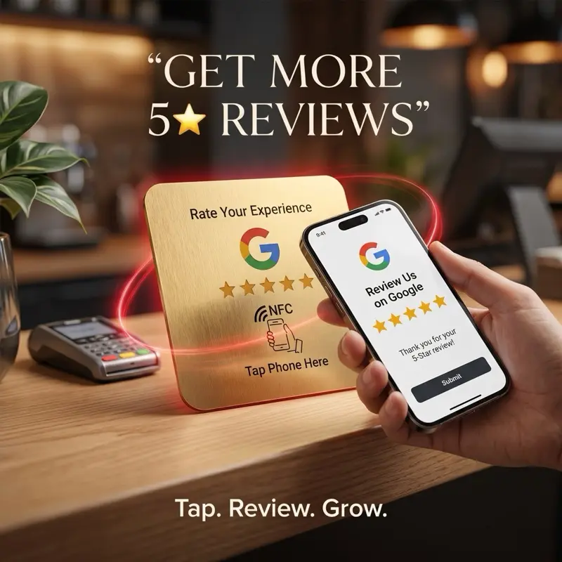 NFC-Enabled Google Review Tap Card, Ready-to-Use Preprogrammed Office Stationery with Instant Tap Setup for Restaurants, Retail Shops to Increase 5-Star Reviews