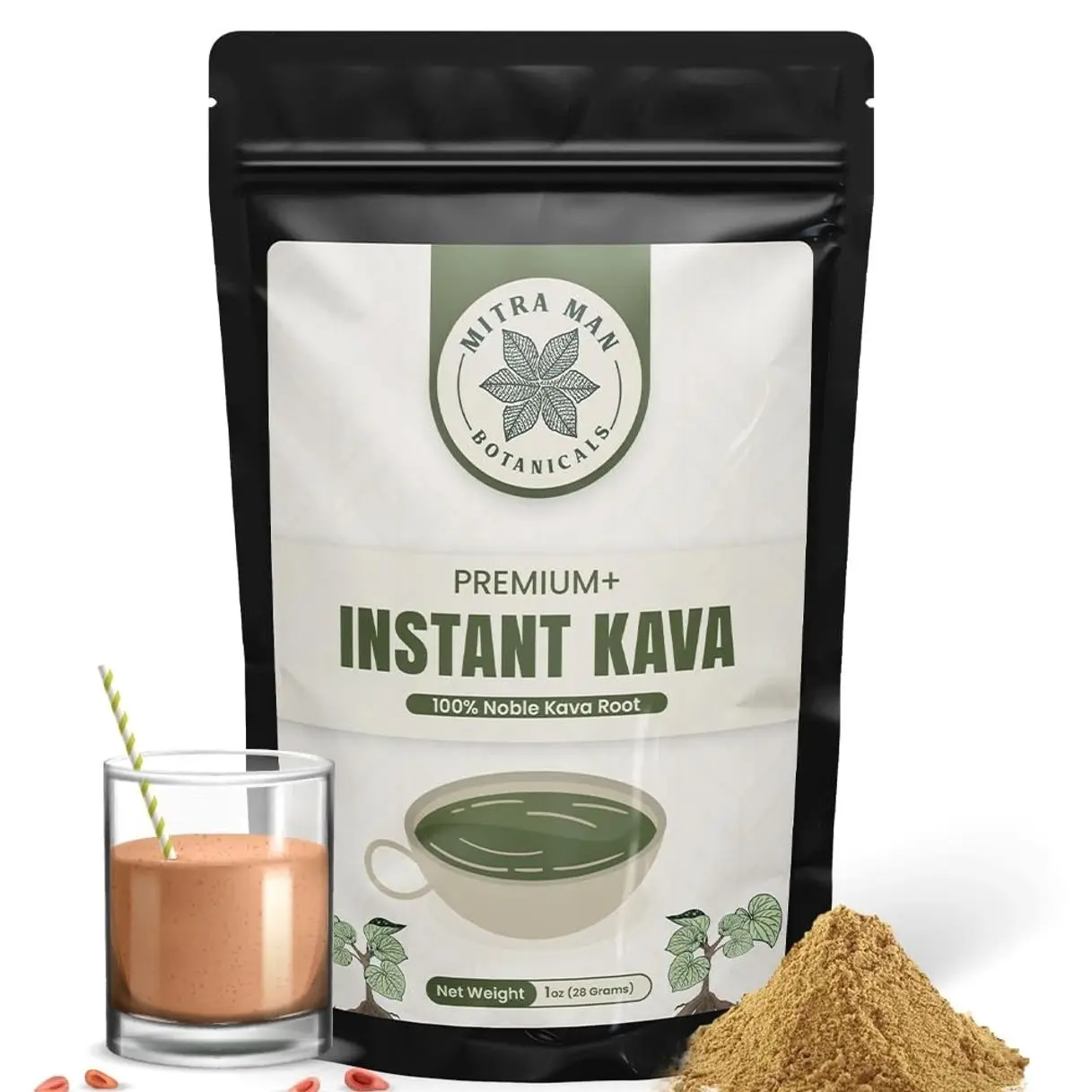 Instant Kava -100% Root Extracted True Kava - Calm Natural Powdered Kava - Easy to Use Instant Kava fully water soluble for Everyone - 6-7 Year Old Roots 1oz Pack