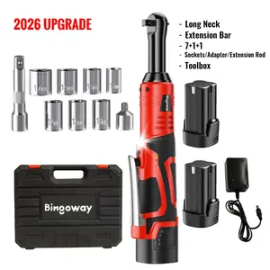 Bingoway Extended 3/8" Long Neck Cordless Electric Ratchet Wrench Set With 2 Packs 2000mah Lithium-Ion Battery, 1 Charger, 8 Sockets And Toolbox, LED Light, Powerful Motor 45ft-lbs(61N.m), Best Gift For Your Family And Friends