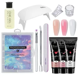 Poly Nail Extension Gel Kit Starter-3 Color Skin Tone Nude Brown Series Builder Nail Gel All In One Kit With 6W Nail Lamp And Complete Poly Nail Art Tools For Beginner Gifts