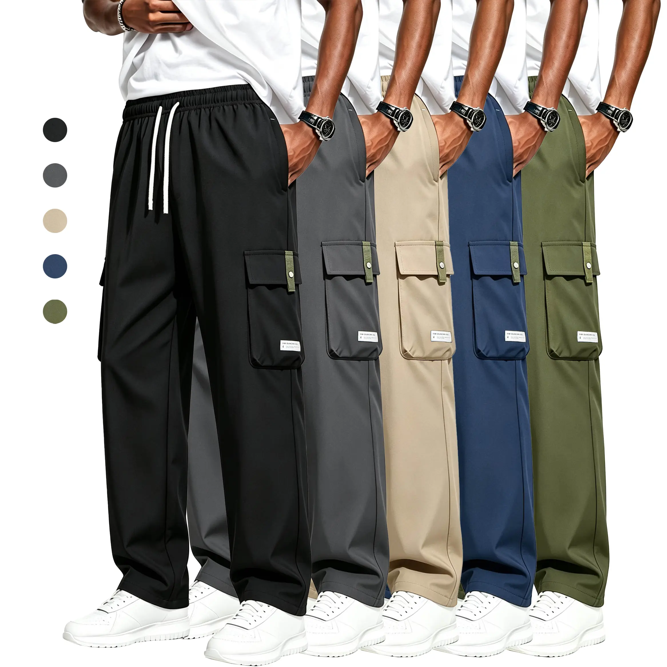 Men’s cargo pants – available in 3-pack or 2-pack options; multiple pockets, drawstring elastic waistband, straight-leg casual long pants; trendy, versatile sports trousers