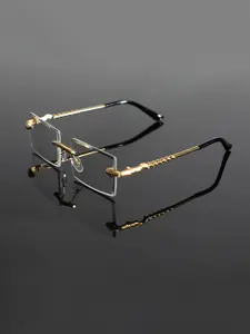 Men's Metal Frameless Snake Leg Decorative Mirror, Fashionable Flat Glass Eyewear Accessory, Ideal for Business Commute Daily Wear, Stylish Eyeglass
