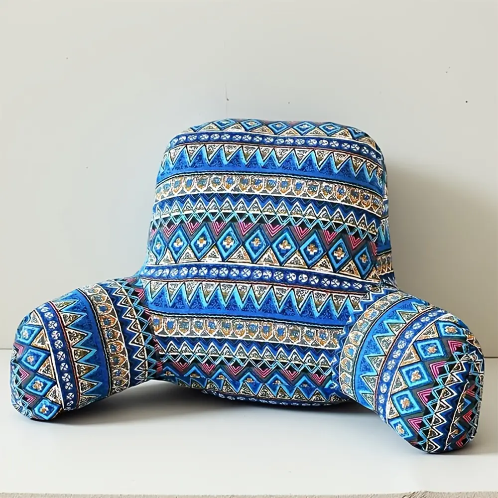 Bohemian Bed Rest Pillow with Arm Rests, Detachable Polyester Shell Cover, Aztec Tribal Pattern Backrest for Bed/Sofa, 2.65lbs Fill Support for Reading/Gaming, Adults Cushion